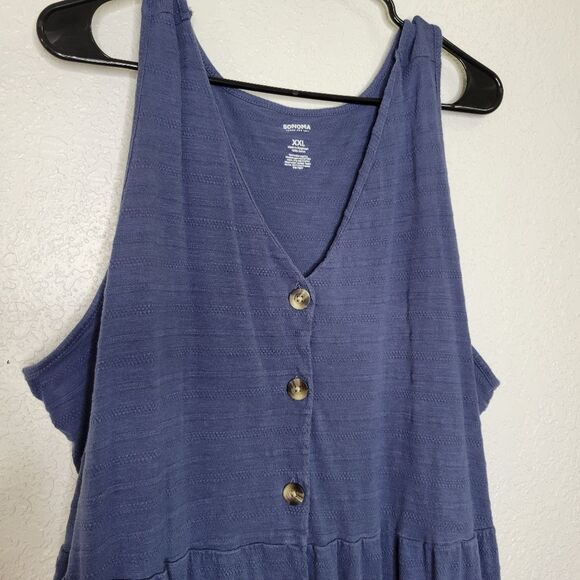 Sonoma Size XXL Blue Sleeveless Tank Tiered Button Front Midi Dress with Pockets - Picture 4 of 9